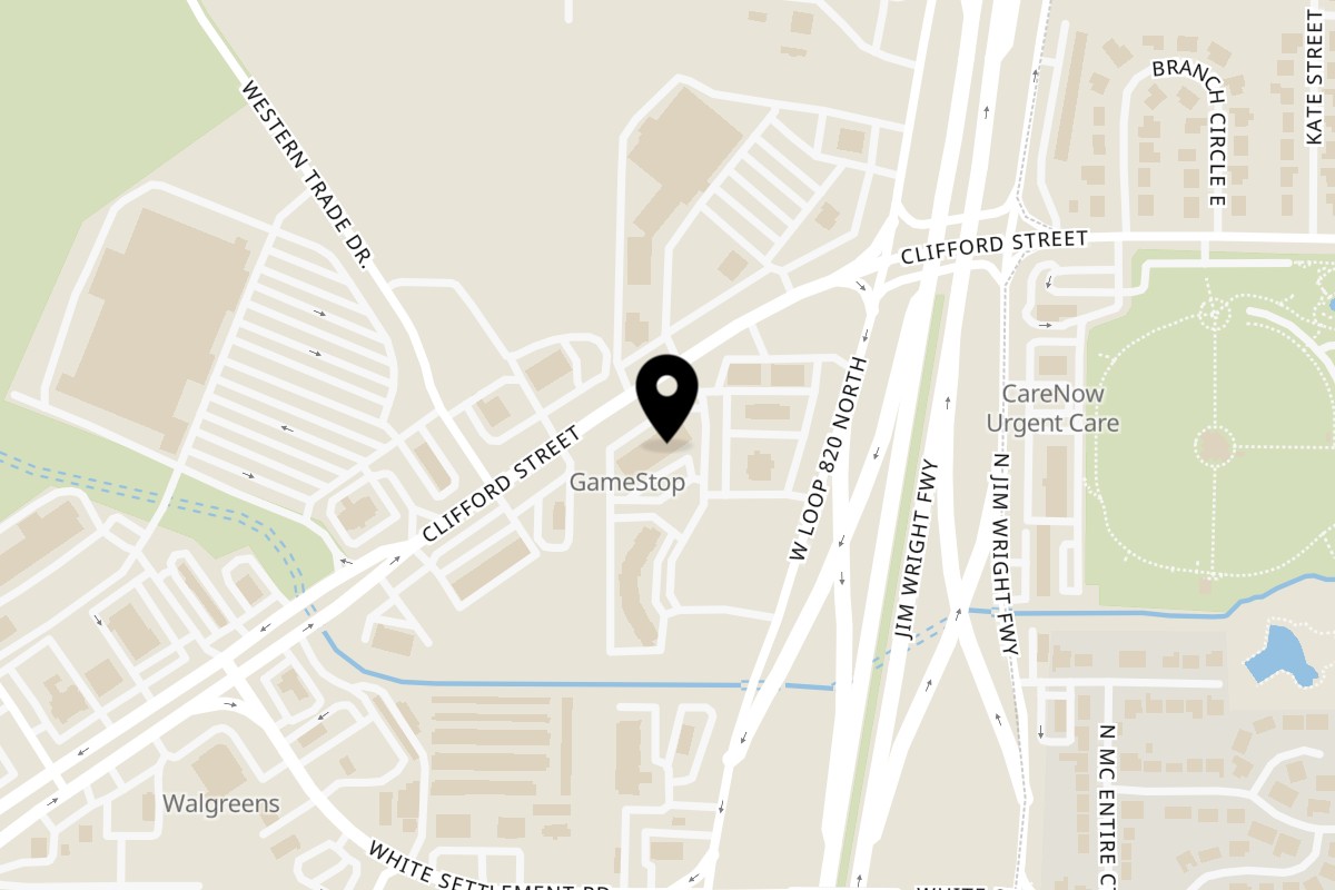 Map showing the location of GYROVA Clifford Center on 301 Clifford Center Dr Ste 107 in Fort Worth